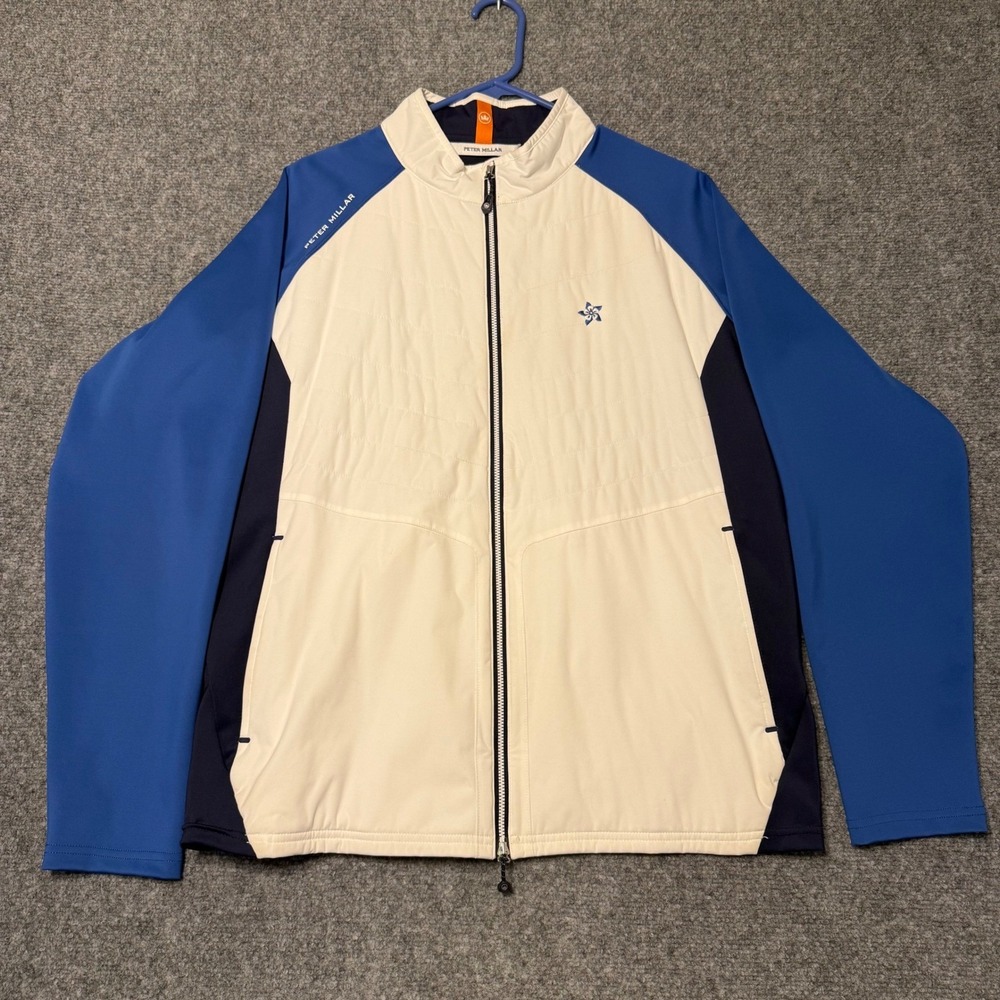 Peter Millar Merge Elite Golf Jacket Men's XL Blue White Hybrid Quilted